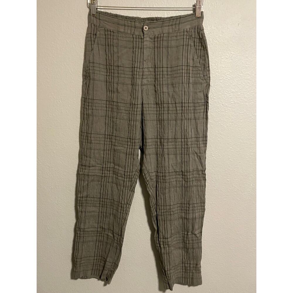 Transit Par Such Womens Pants Medium Gray Linen Plaid Tapered Leg Avant Garde